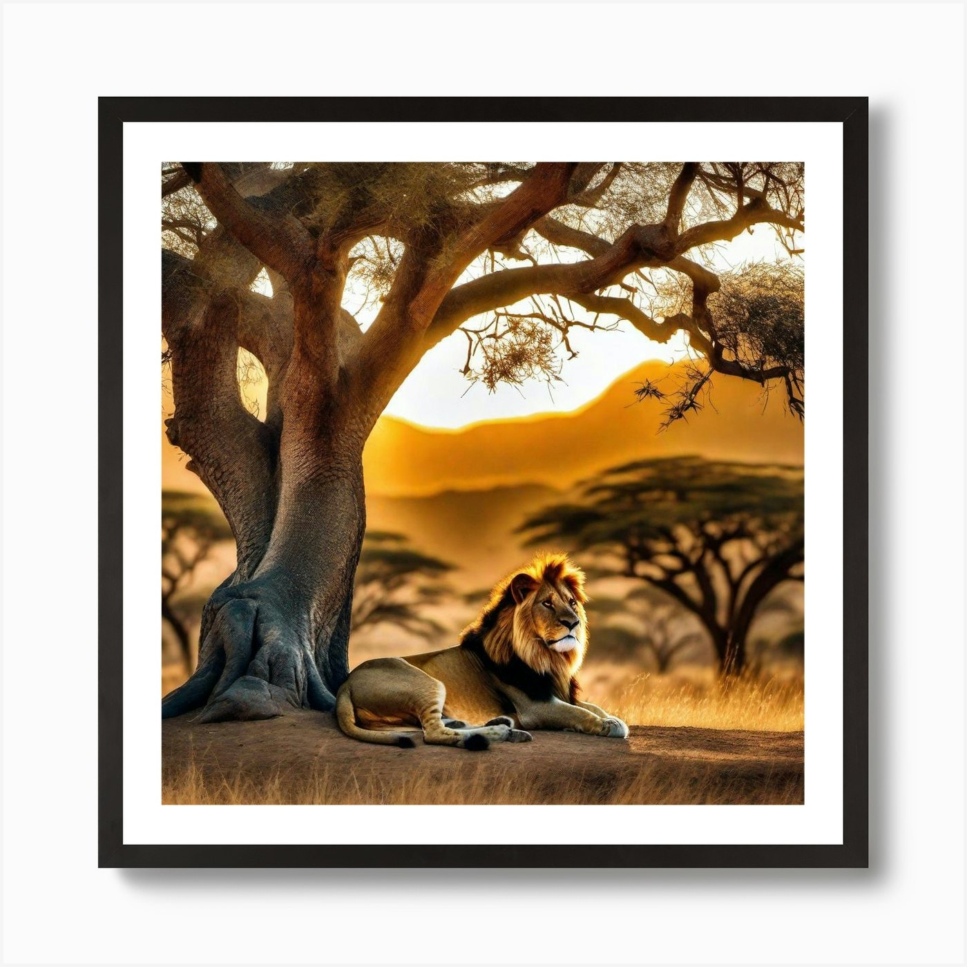 Lion Under The Tree 14 Art Print Framed Wall Art Poster Canvas Print Picture