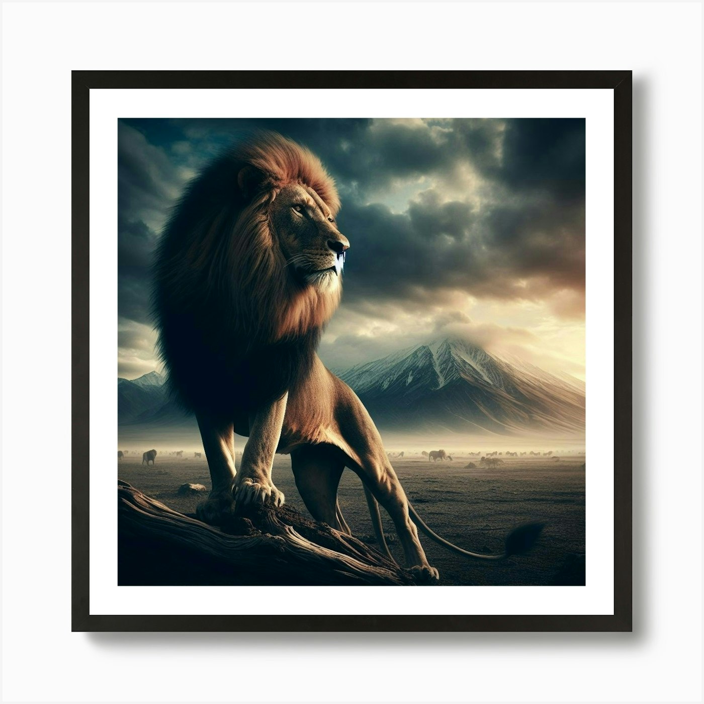 Lion In The Desert Art Print Framed Wall Art Poster Canvas Print Picture
