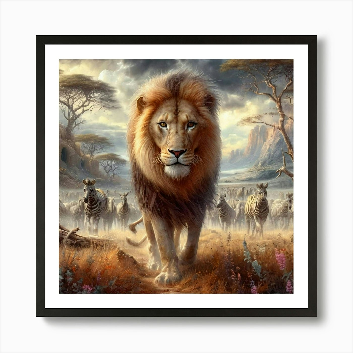 Lion Of The Savannah Art Print Framed Wall Art Poster Canvas Print Picture