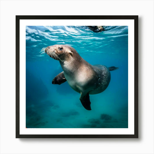 Sea Lion Swimming Art Print Framed Wall Art Poster Canvas Print Picture