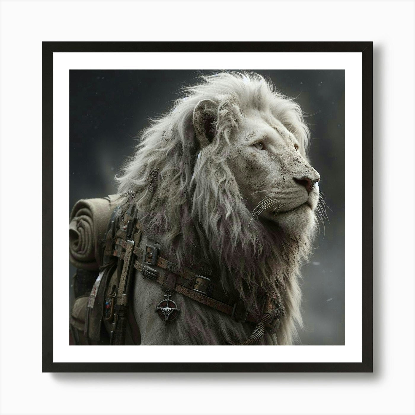 Lion With Backpack Art Print Framed Wall Art Poster Canvas Print Picture