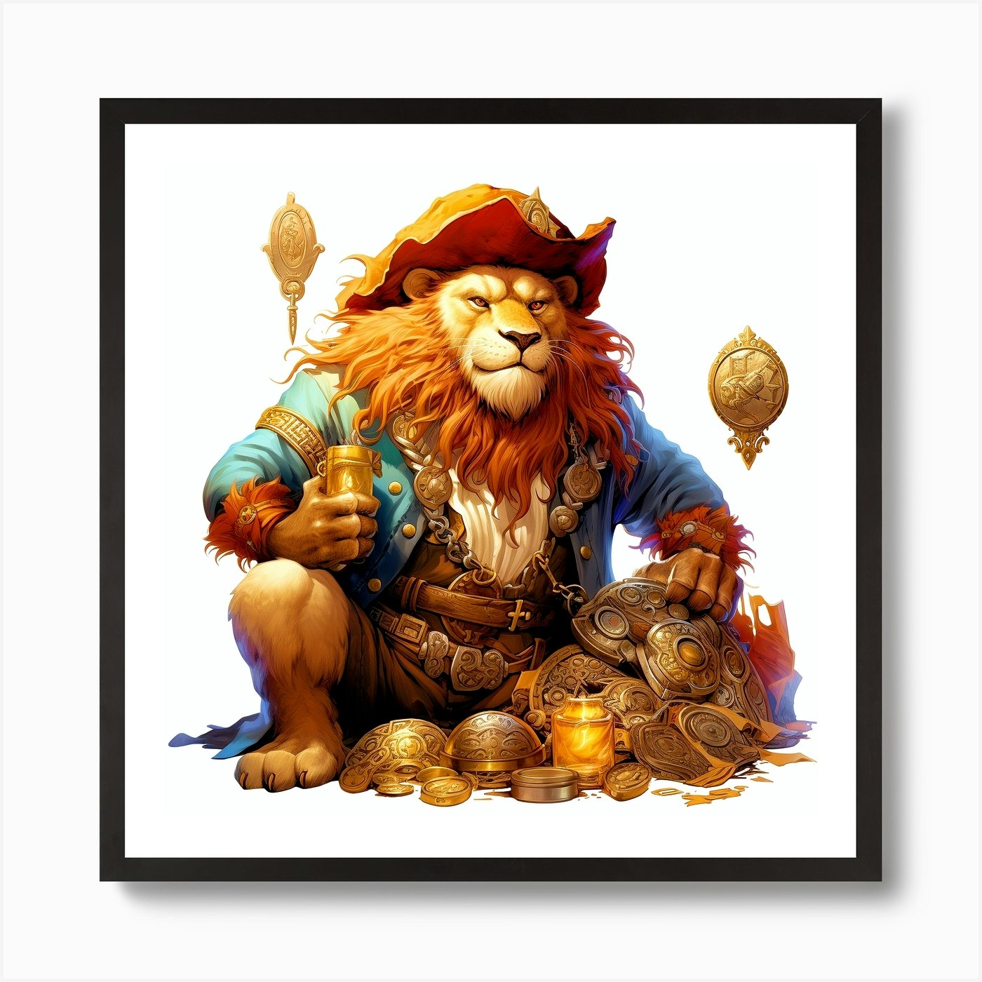 Pirate Lion Art Print Framed Wall Art Poster Canvas Print Picture