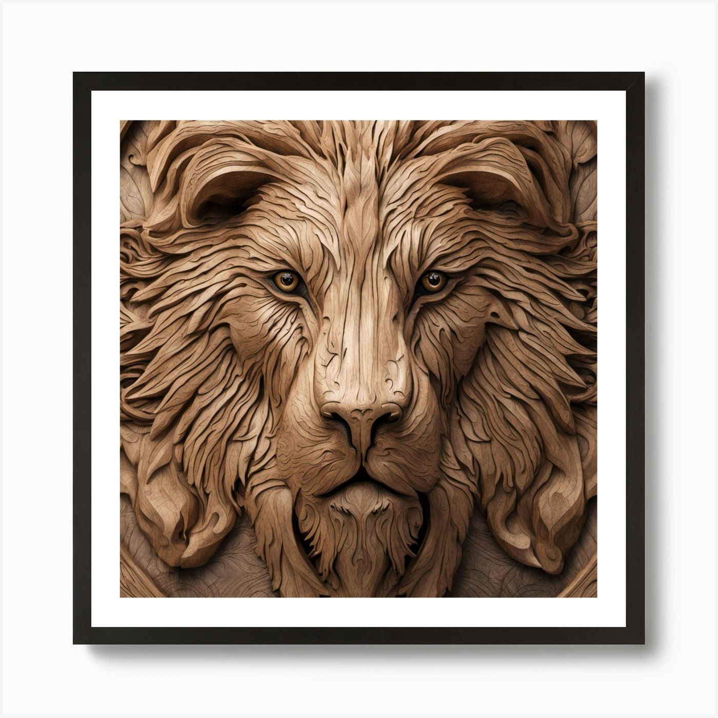 Lion Head Carving Art Print Framed Wall Art Poster Canvas Print Picture