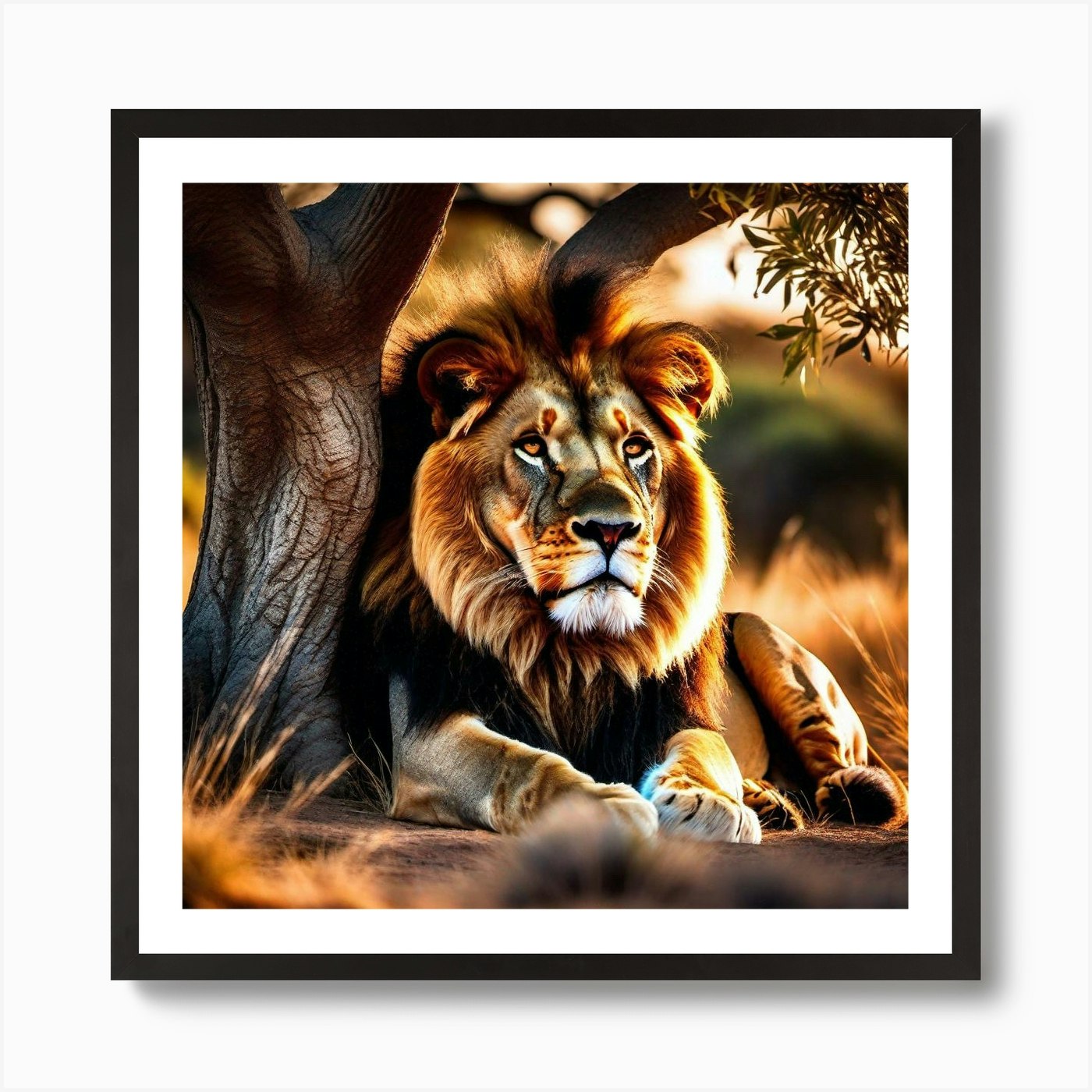 Lion Under A Tree 9 Art Print Framed Wall Art Poster Canvas Print Picture