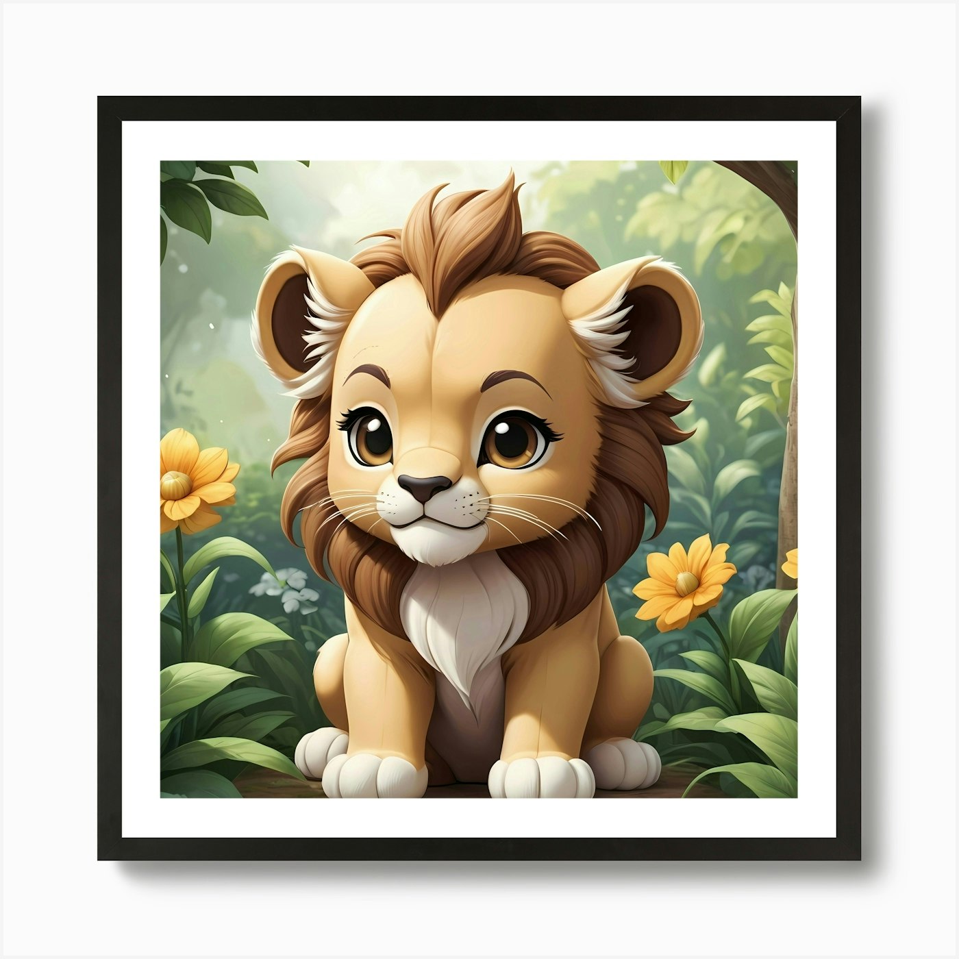 Chibi Lion Cub Art Print Framed Wall Art Poster Canvas Print Picture
