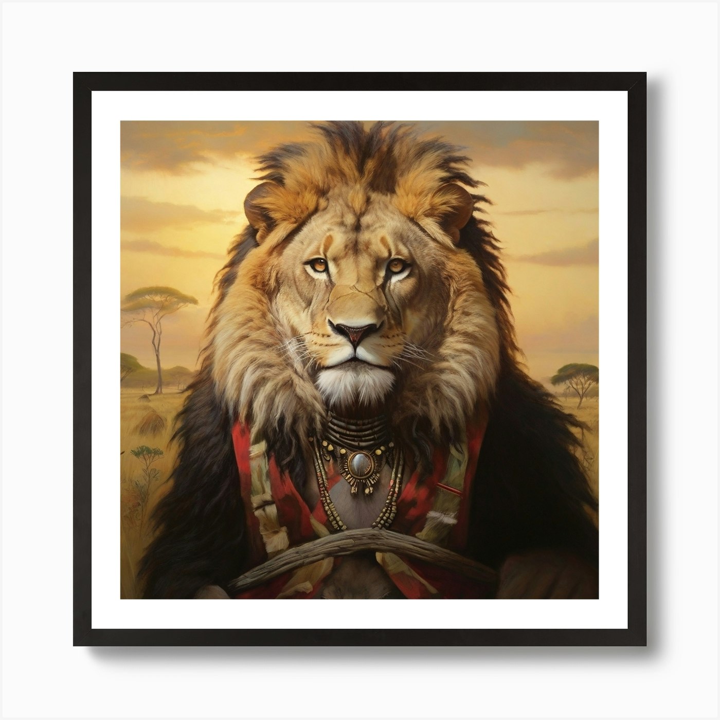 Lion Of The Savannah Art Print Framed Wall Art Poster Canvas Print Picture