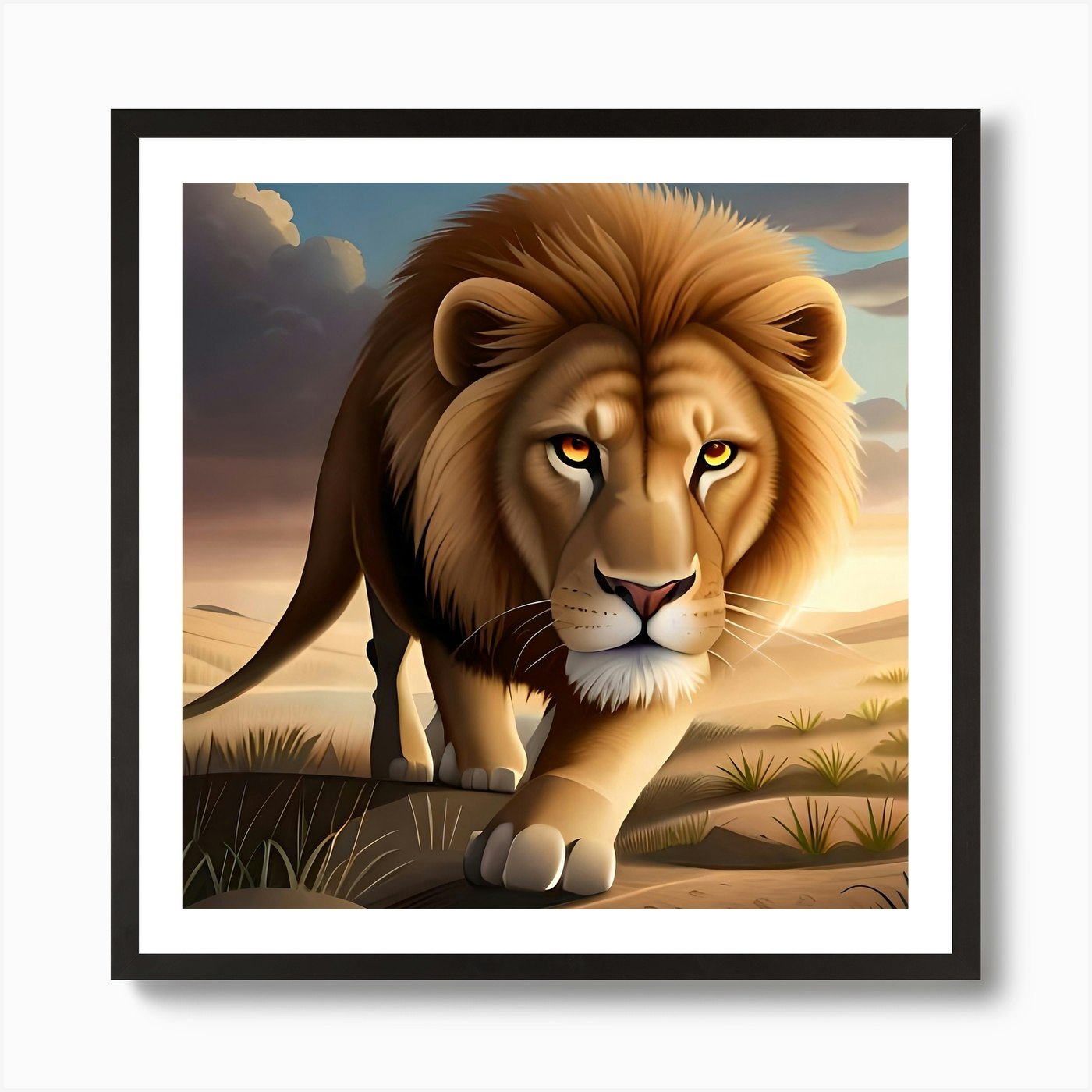 Lion In The Desert Art Print Framed Wall Art Poster Canvas Print Picture