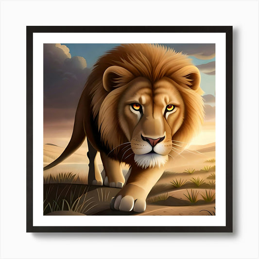 Lion In The Desert Art Print Framed Wall Art Poster Canvas Print Picture