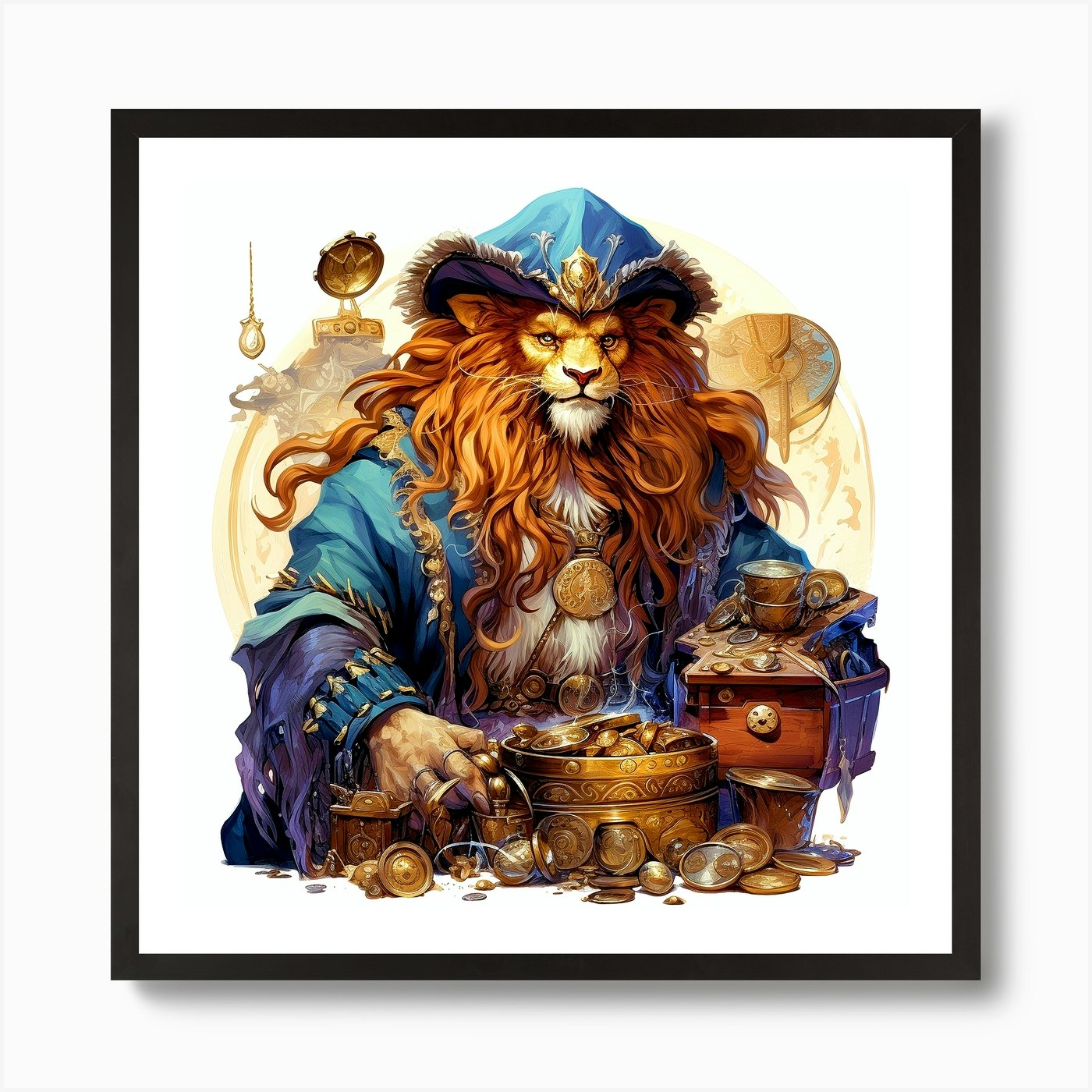 Lion and treasure Art Print Framed Wall Art Poster Canvas Print Picture
