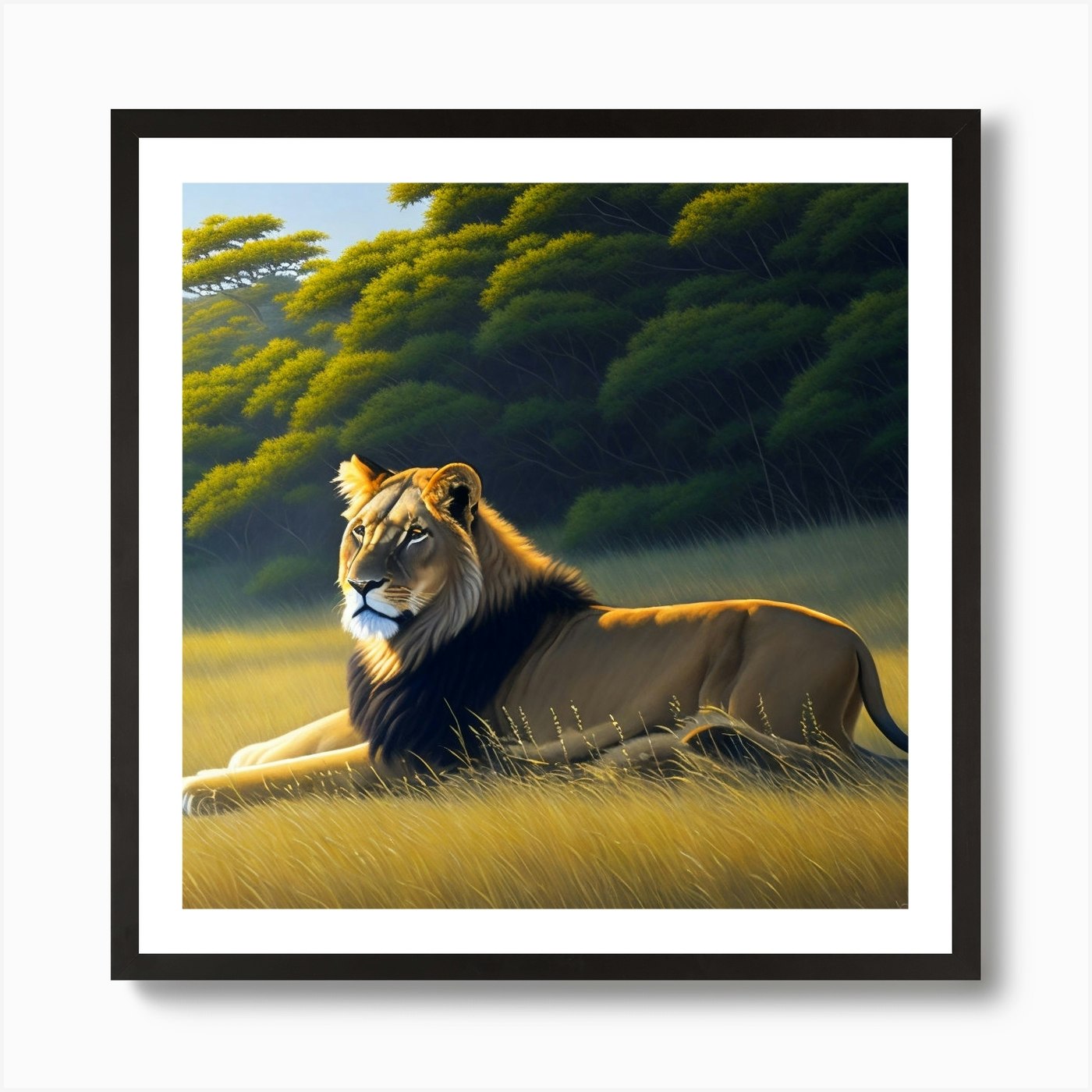 Lion In The Grass Art Print Framed Wall Art Poster Canvas Print Picture