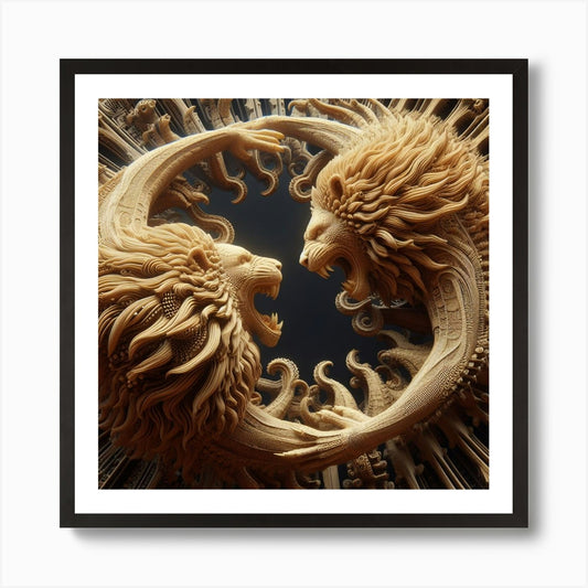 Two Lions Art Print Framed Wall Art Poster Canvas Print Picture