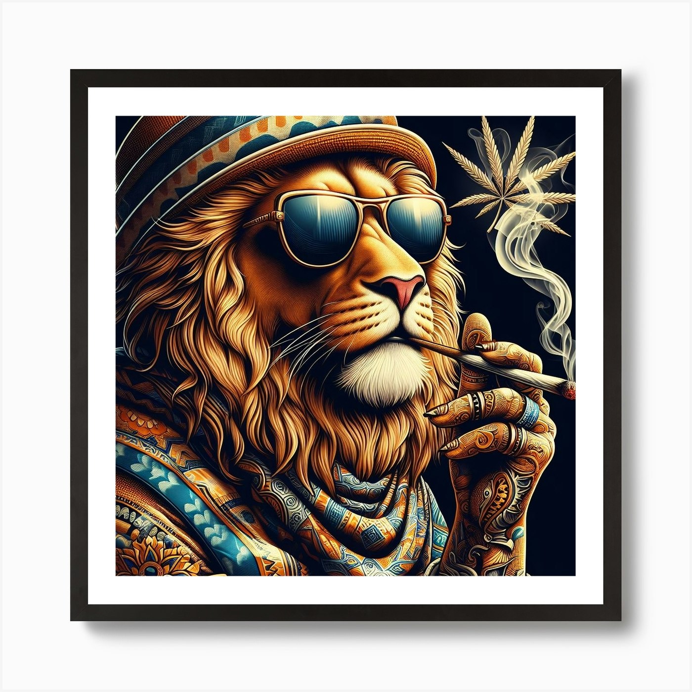 Lion Smoking Marijuana 1 Art Print Framed Wall Art Poster Canvas Print Picture