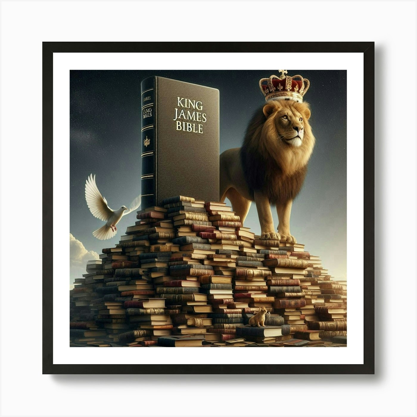 Dove Bible Lion Crowned 2 Art Print Framed Wall Art Poster Canvas Print Picture