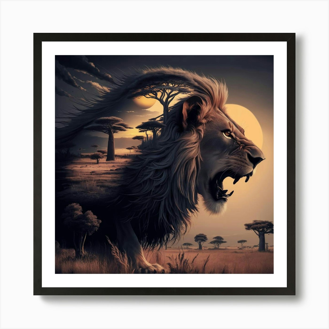 Lion In The Wild Art Print Framed Wall Art Poster Canvas Print Picture