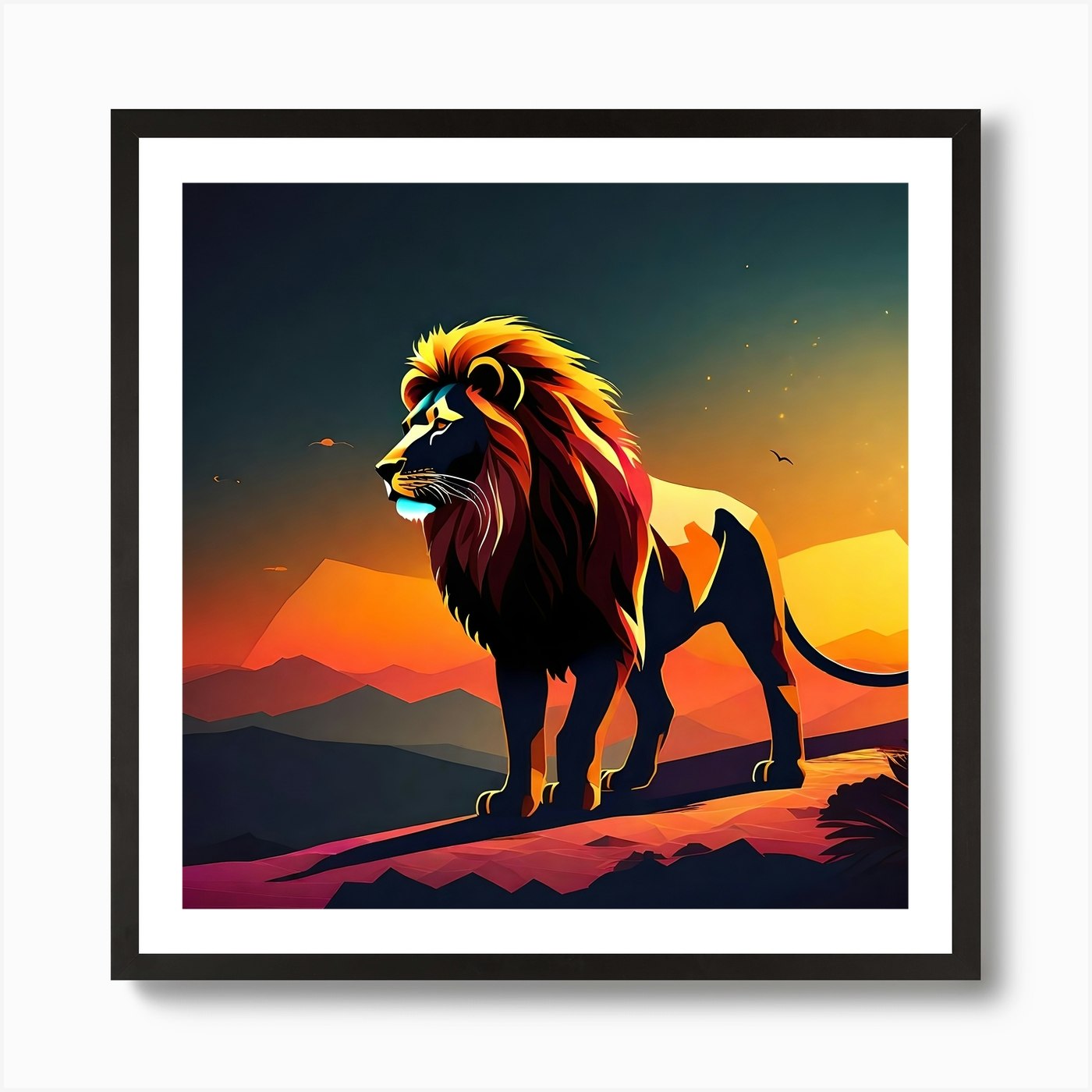 Lion At Sunset Art Print Framed Wall Art Poster Canvas Print Picture