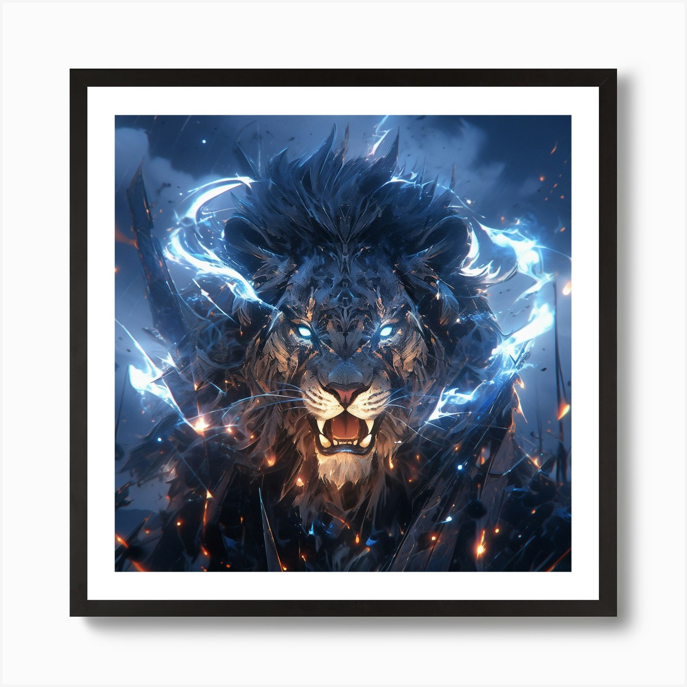 Lion lightning Art Print Framed Wall Art Poster Canvas Print Picture