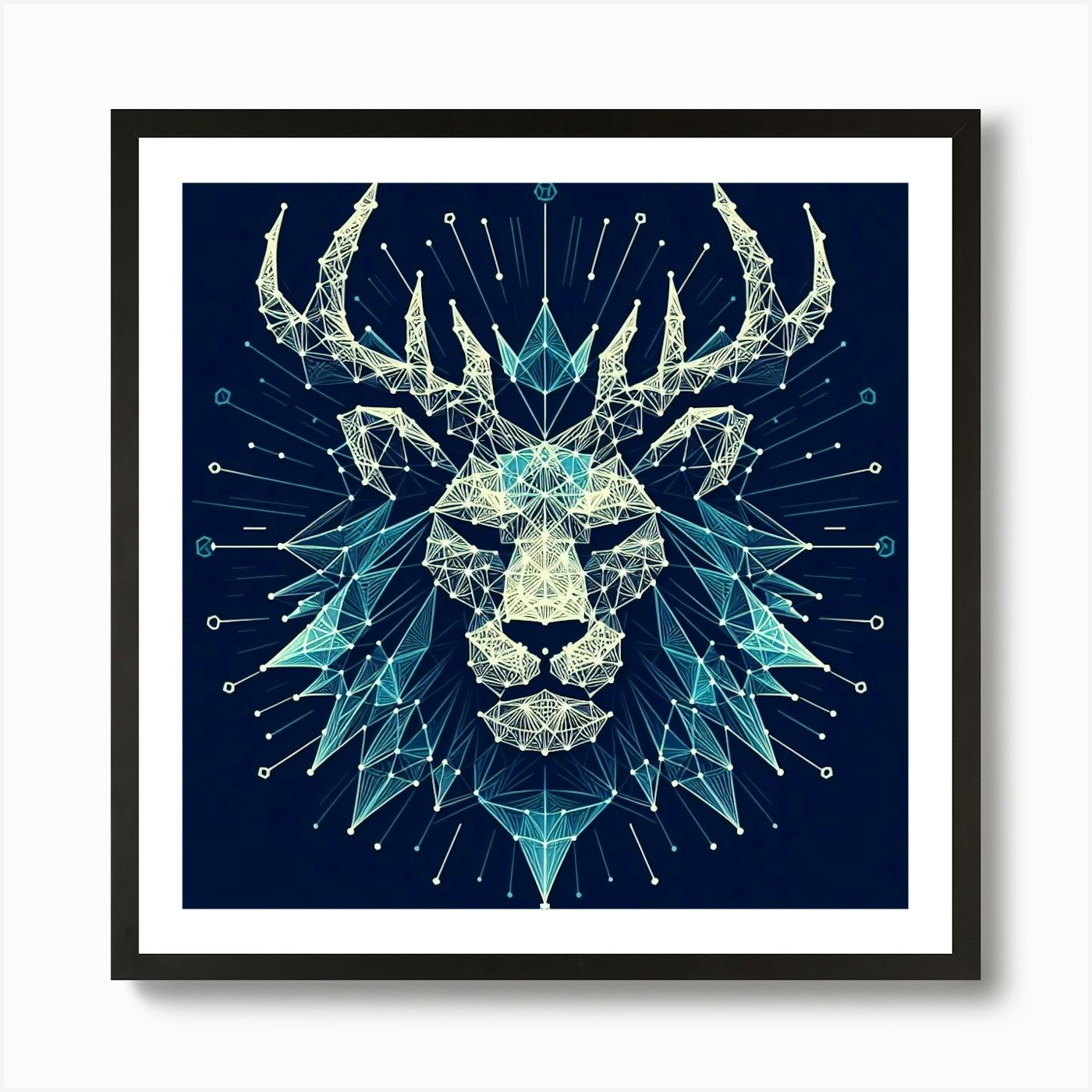 Lion Antelope String Art Concept Ar Framed Wall Art Poster Canvas Print Picture