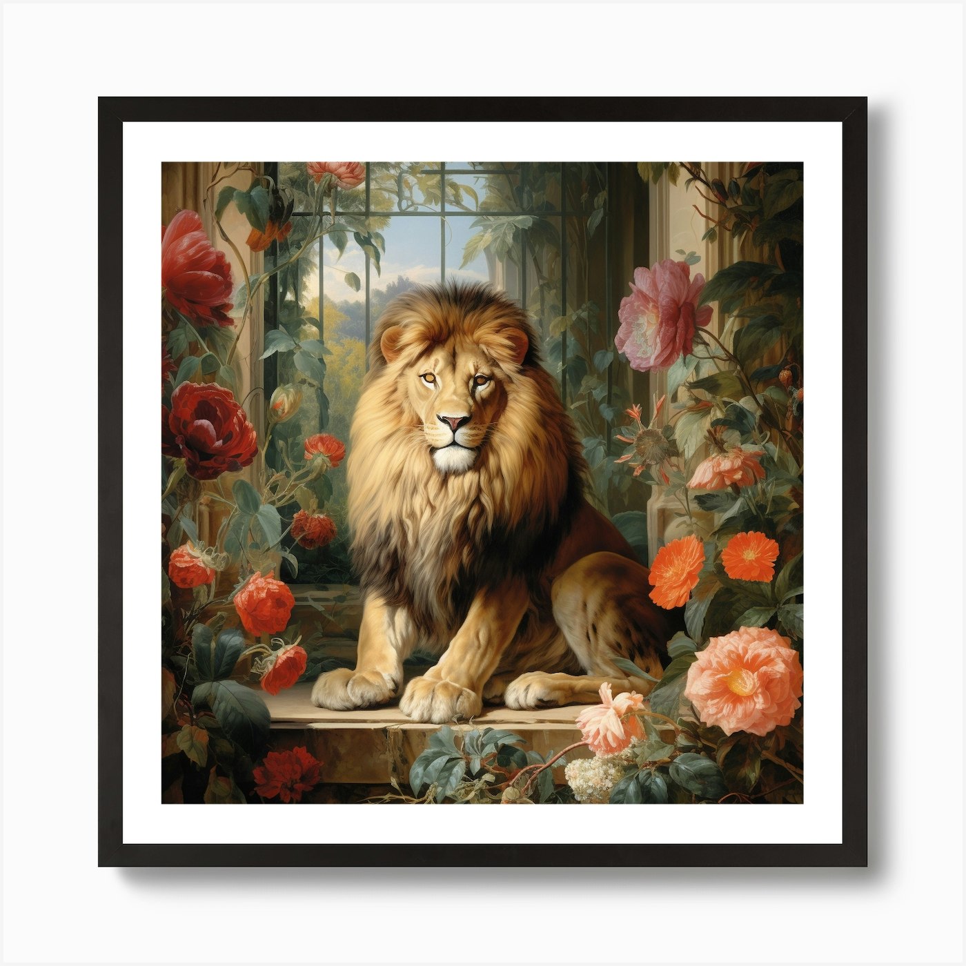 Lion In The Window 1 Art Print Framed Wall Art Poster Canvas Print Picture