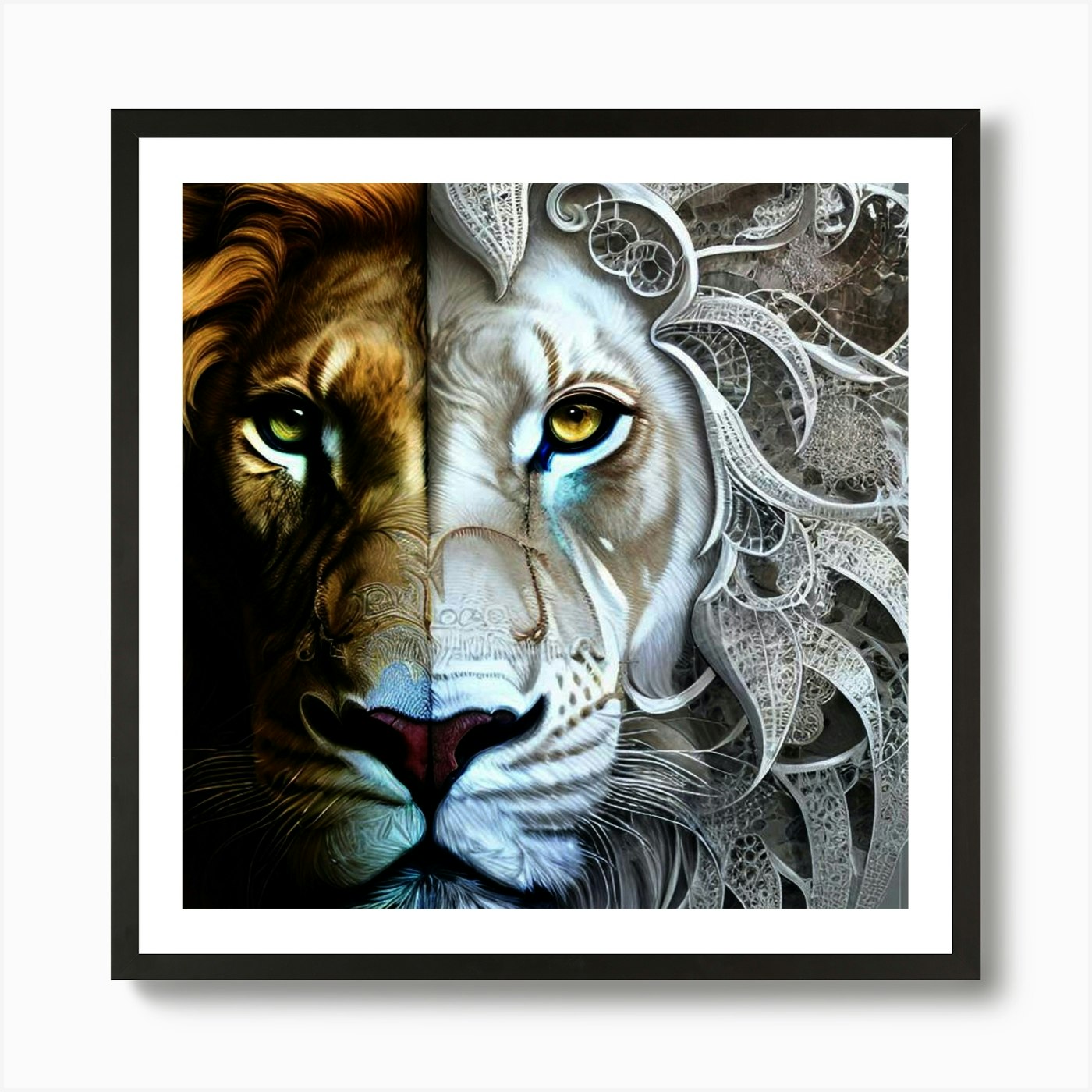 Two Lions 3 Art Print Framed Wall Art Poster Canvas Print Picture