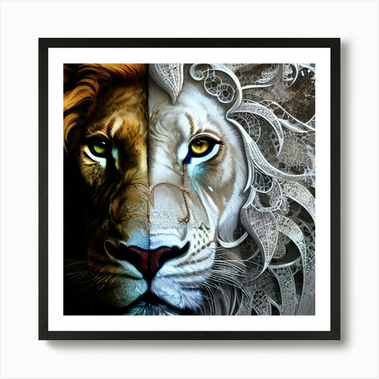Two Lions 3 Art Print Framed Wall Art Poster Canvas Print Picture