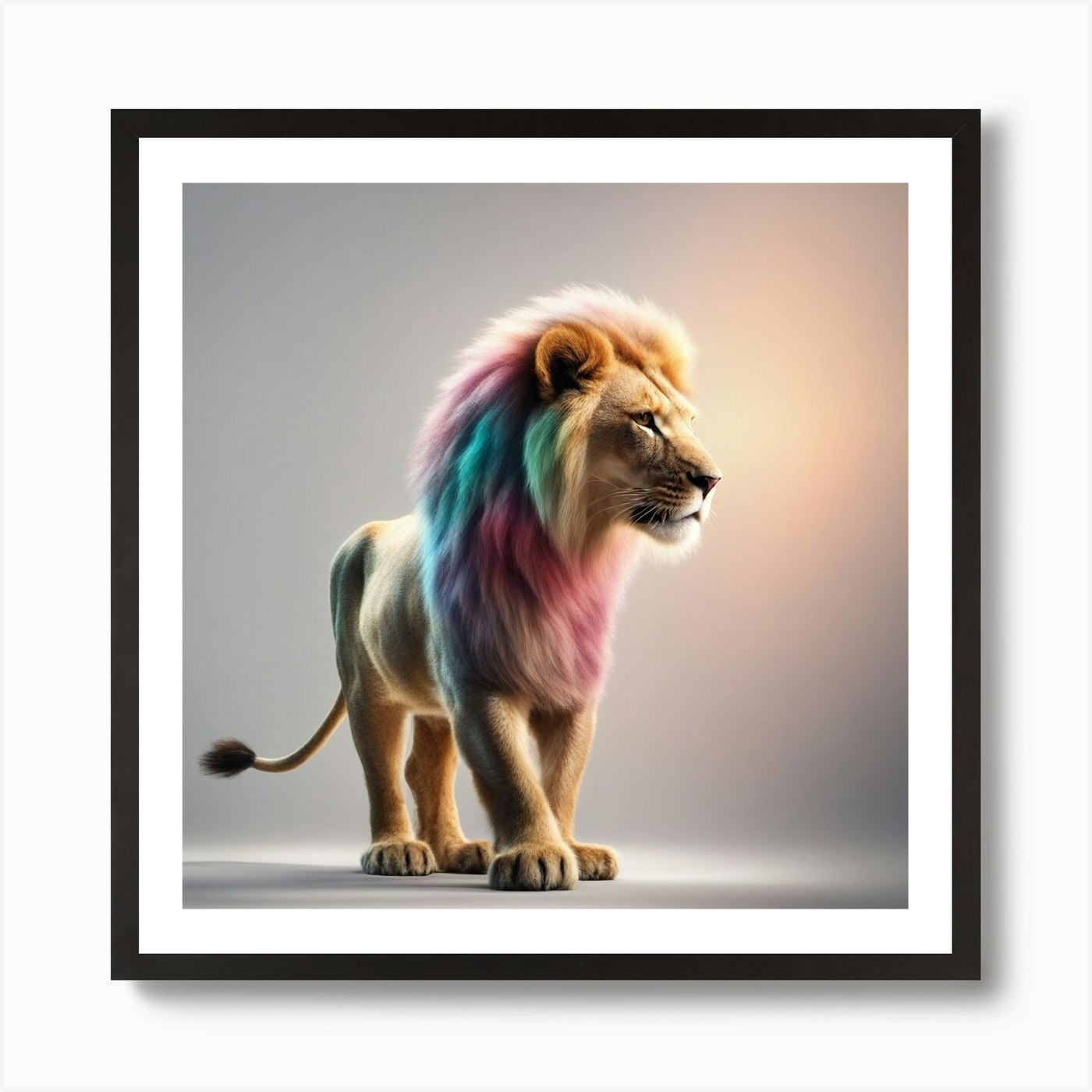 Lion With Rainbow Mane Art Print Framed Wall Art Poster Canvas Print Picture