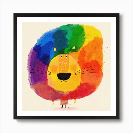 Lion With Rainbow Mane Square Nurse Framed Wall Art Poster Canvas Print Picture