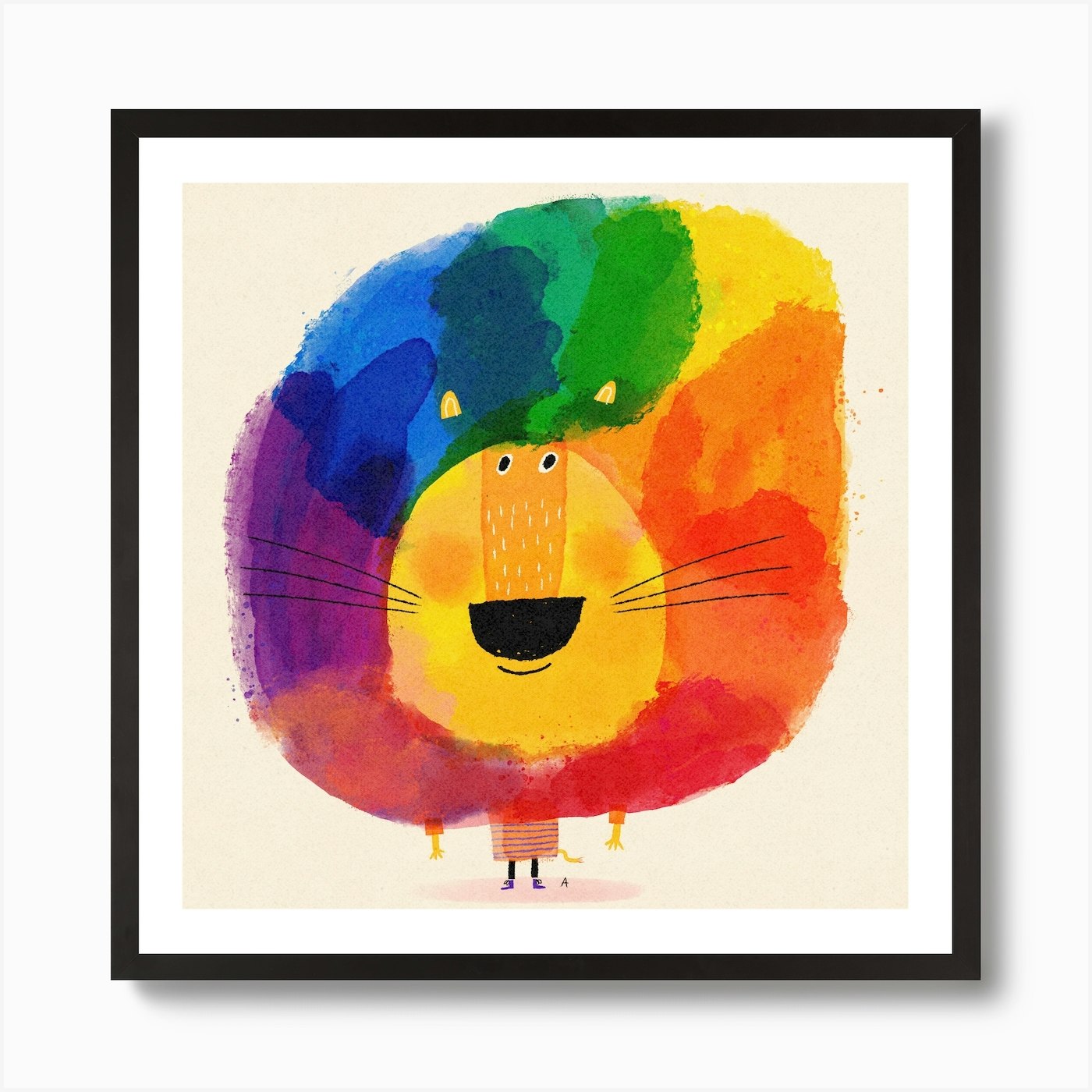 Lion With Rainbow Mane Square Nurse Framed Wall Art Poster Canvas Print Picture