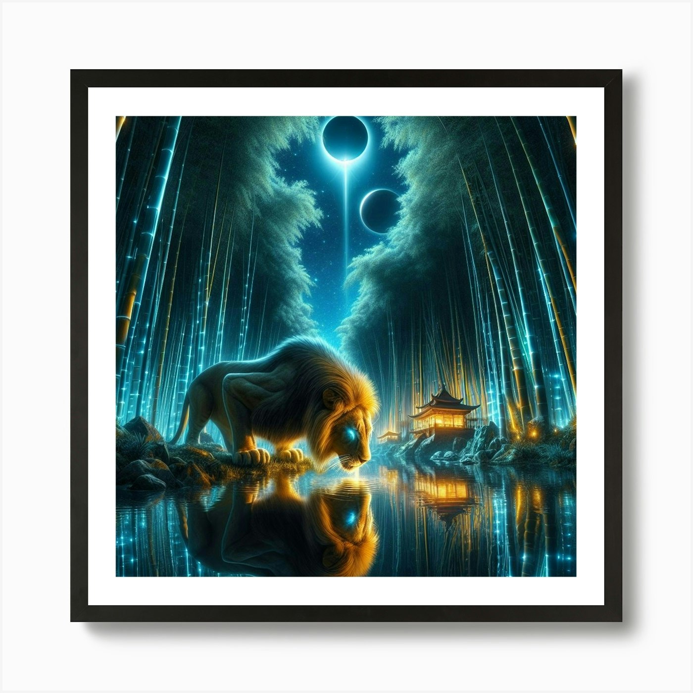 Lion In The Forest 2 Art Print Framed Wall Art Poster Canvas Print Picture