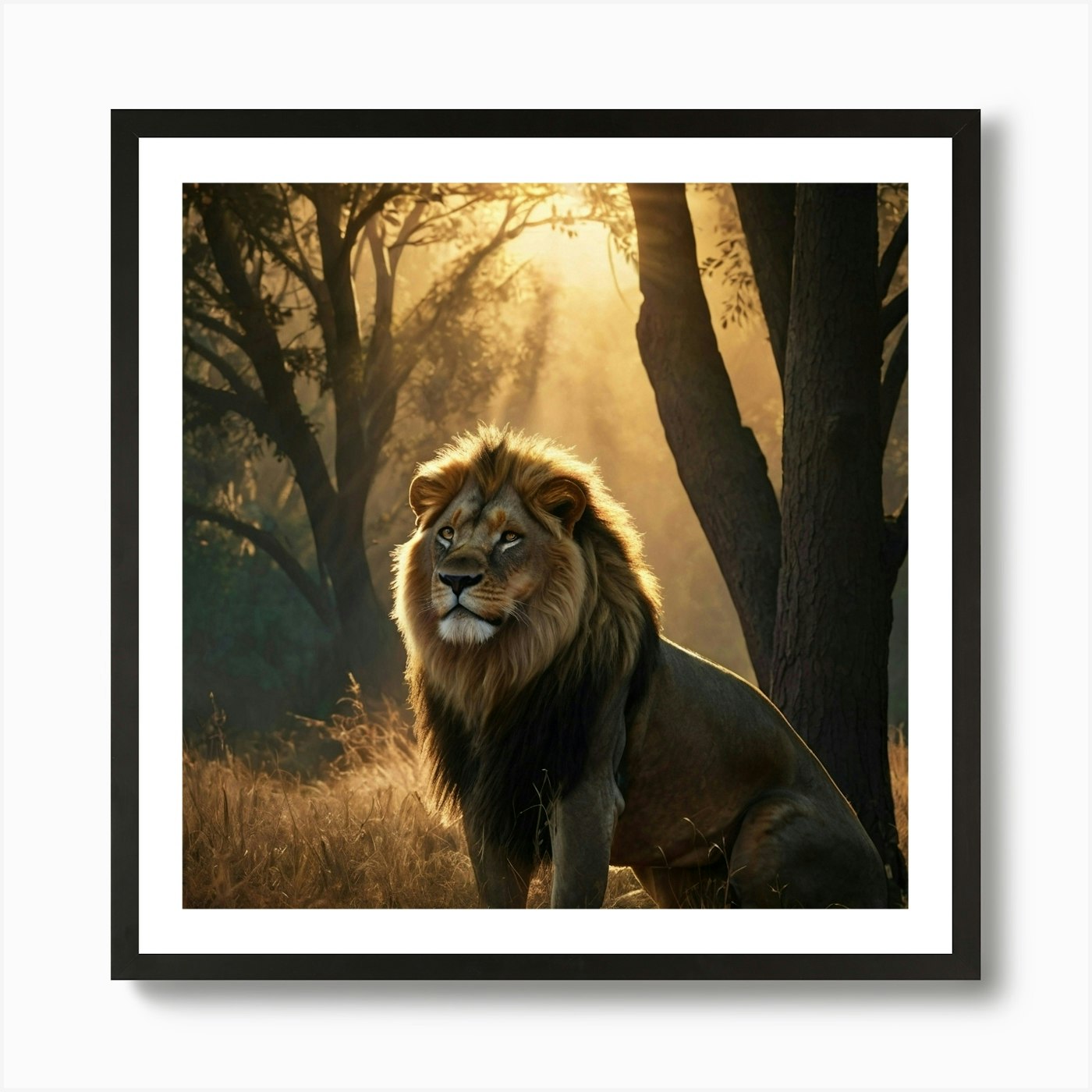 Lion In The Forest 5 Art Print Framed Wall Art Poster Canvas Print Picture