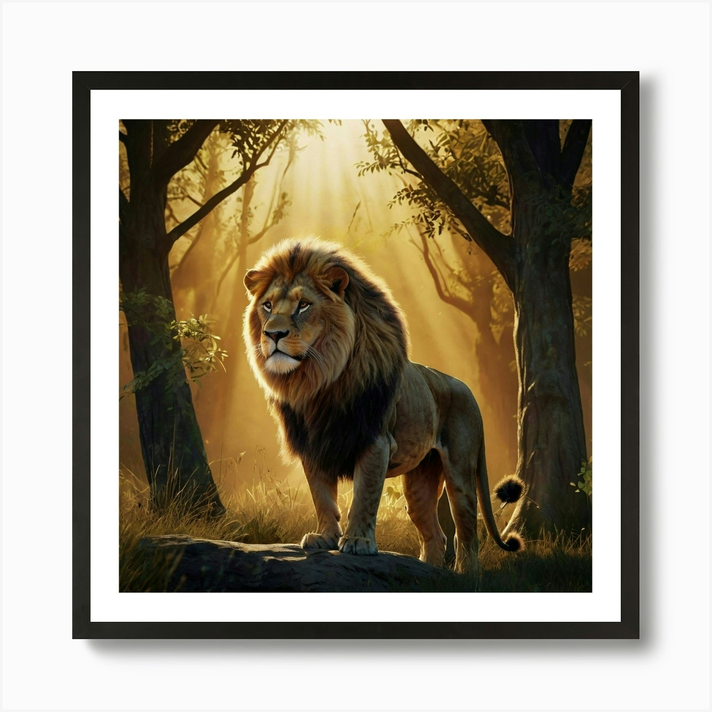 Lion In The Forest Art Print Framed Wall Art Poster Canvas Print Picture