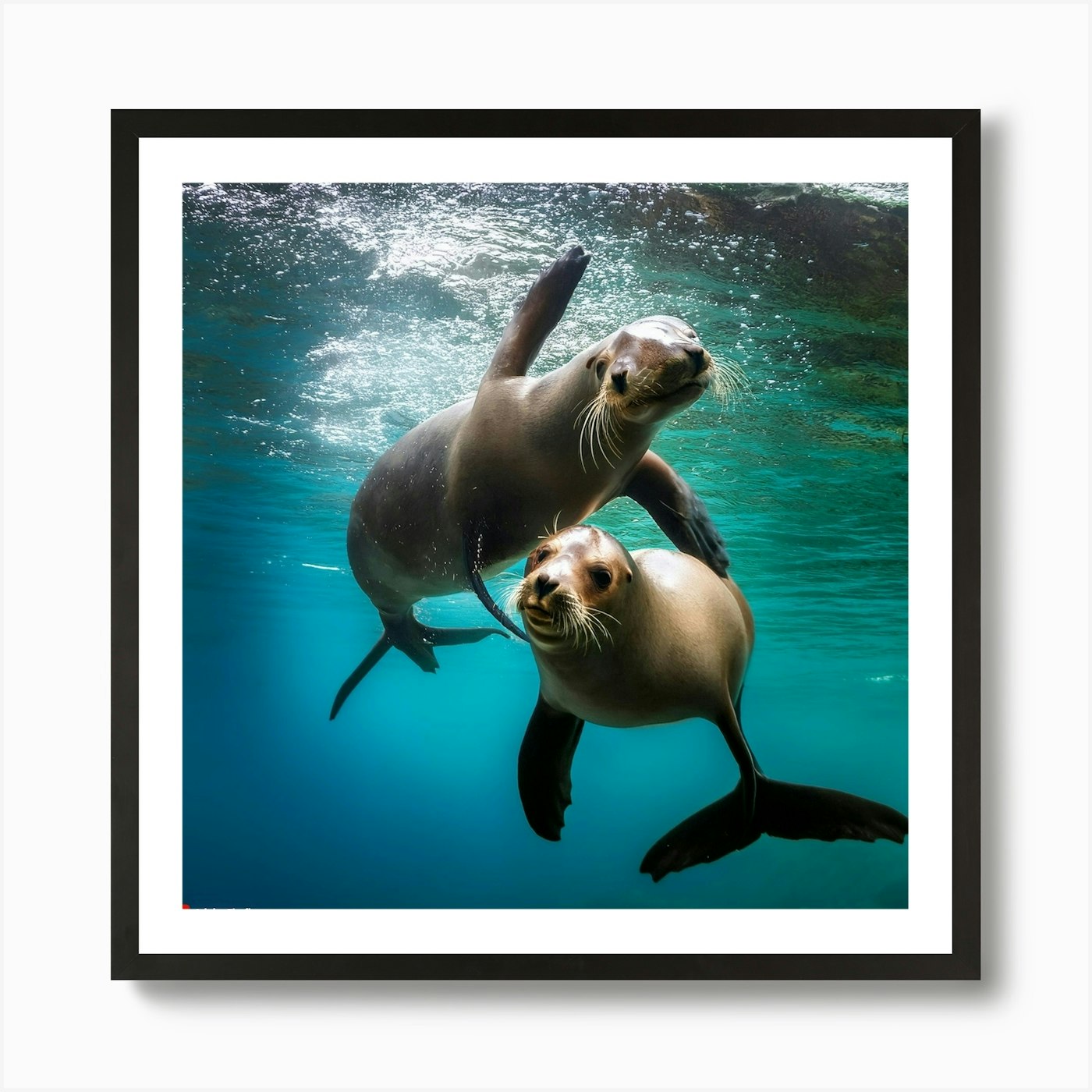 Two Sea Lions Swimming Art Print Framed Wall Art Poster Canvas Print Picture