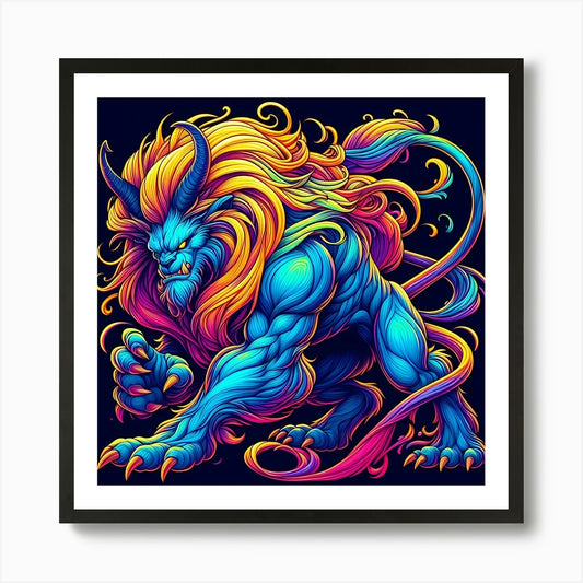 Psychedelic Lion 1 Art Print Framed Wall Art Poster Canvas Print Picture