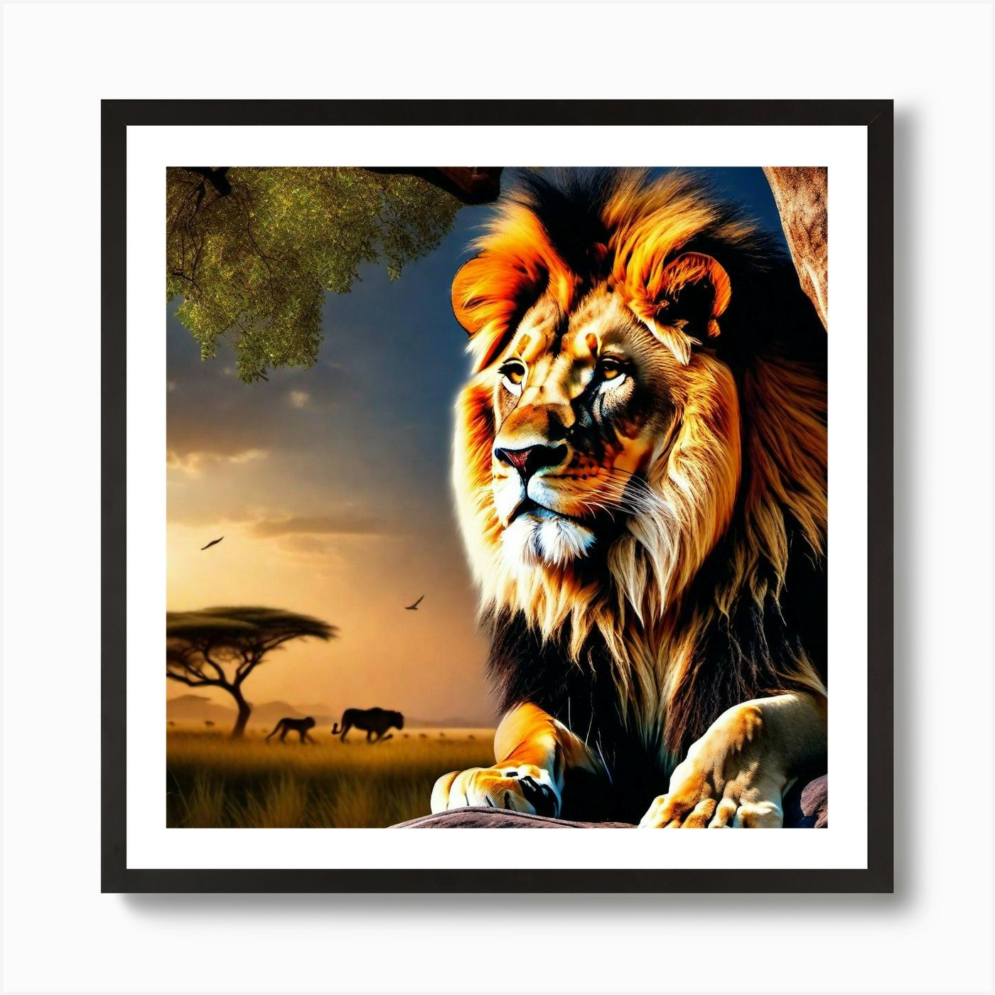 Lion In The Savannah 4 Art Print Framed Wall Art Poster Canvas Print Picture