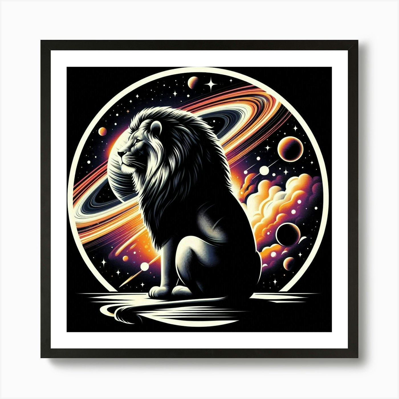 A lion and a cosmic scene 1 Art Pri Framed Wall Art Poster Canvas Print Picture