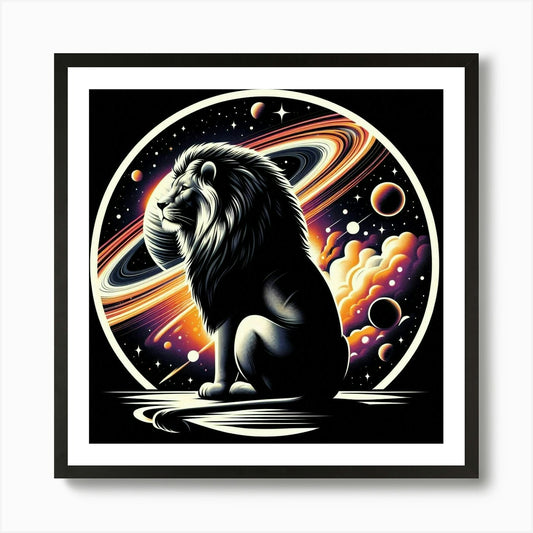 A lion and a cosmic scene 1 Art Pri Framed Wall Art Poster Canvas Print Picture