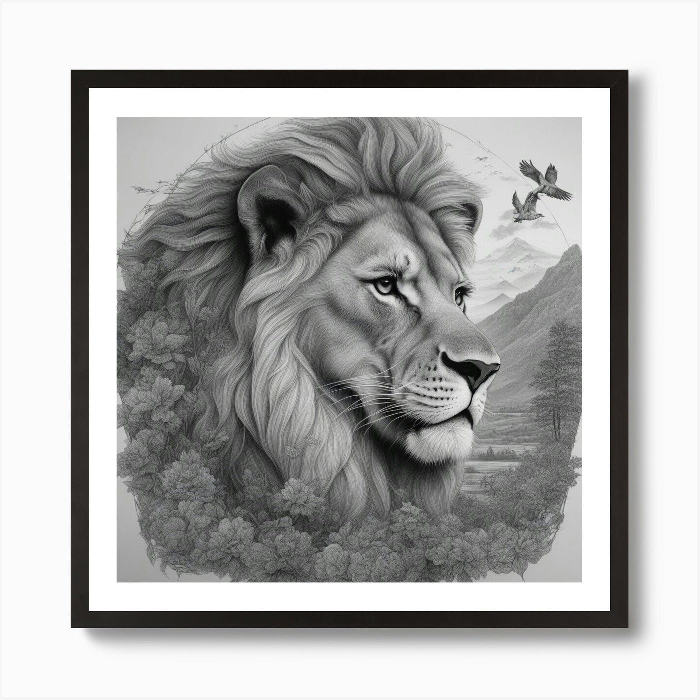 Lion In The Forest Art Print Framed Wall Art Poster Canvas Print Picture