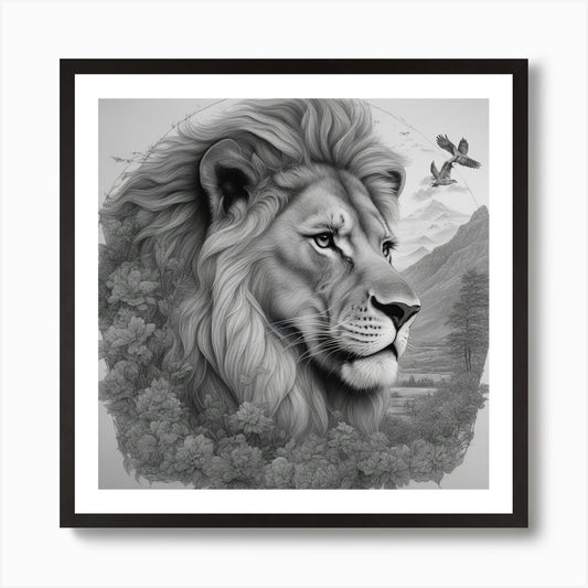 Lion In The Forest Art Print Framed Wall Art Poster Canvas Print Picture