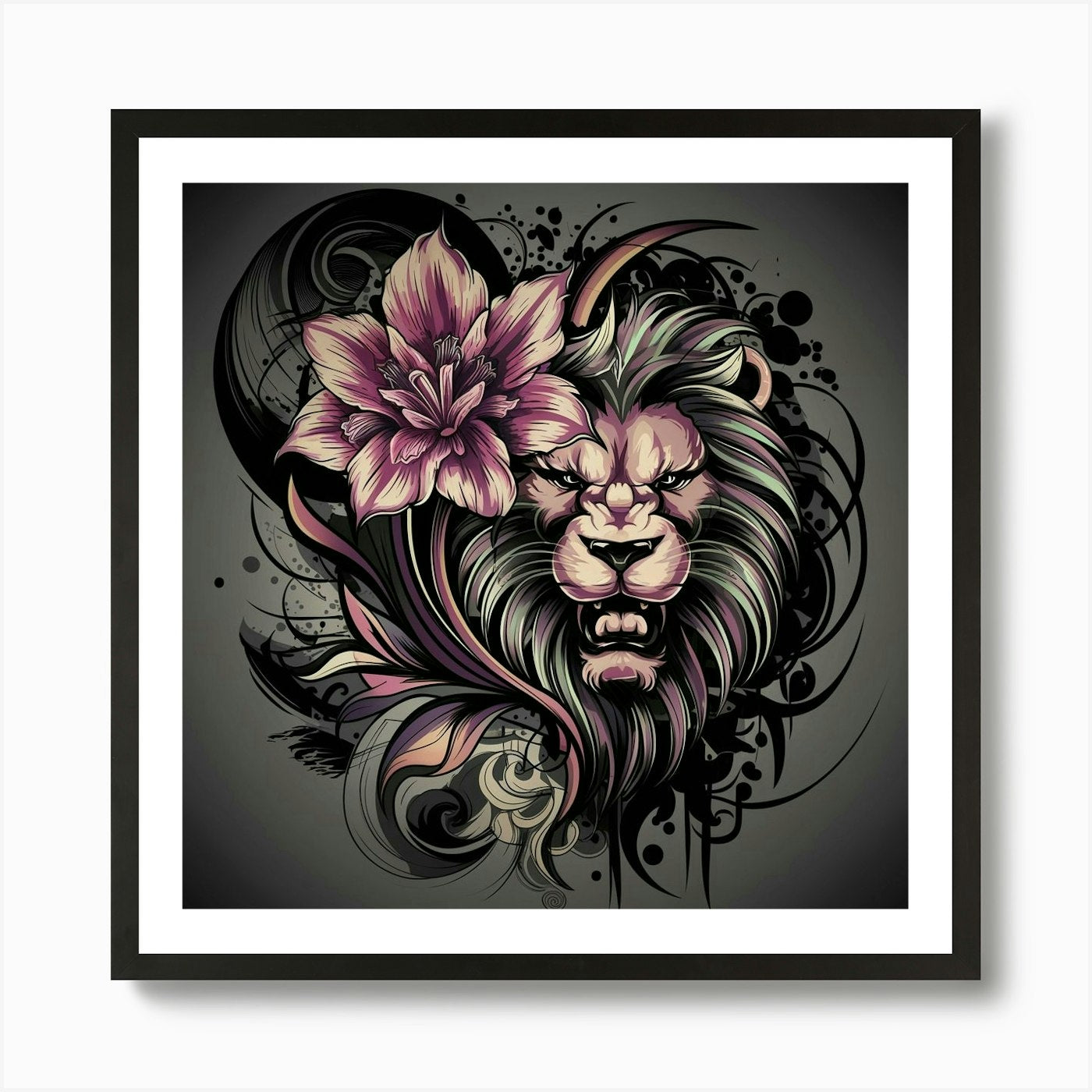 Lion Head Tattoo Art Print Framed Wall Art Poster Canvas Print Picture
