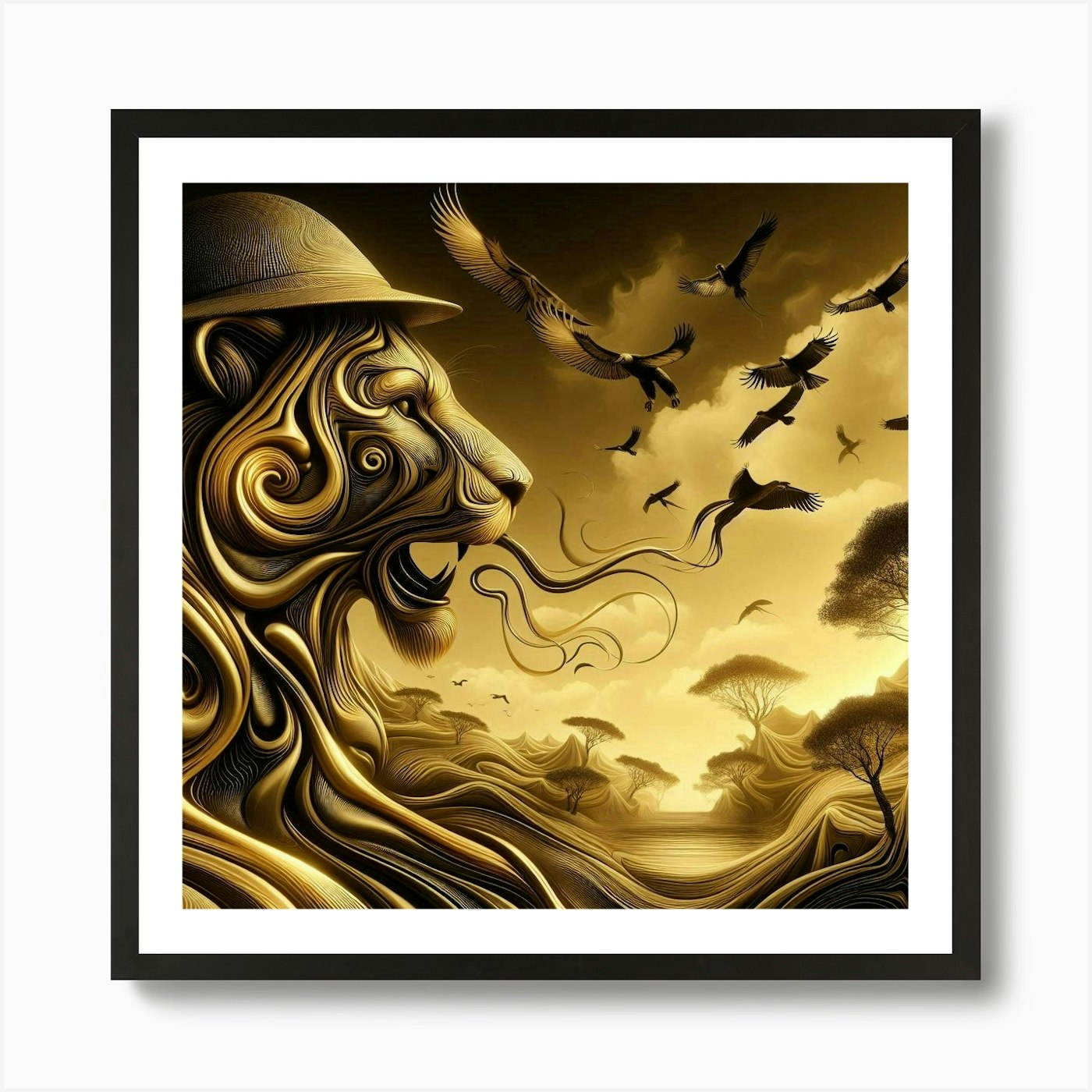 Golden Lion 2 Art Print Framed Wall Art Poster Canvas Print Picture
