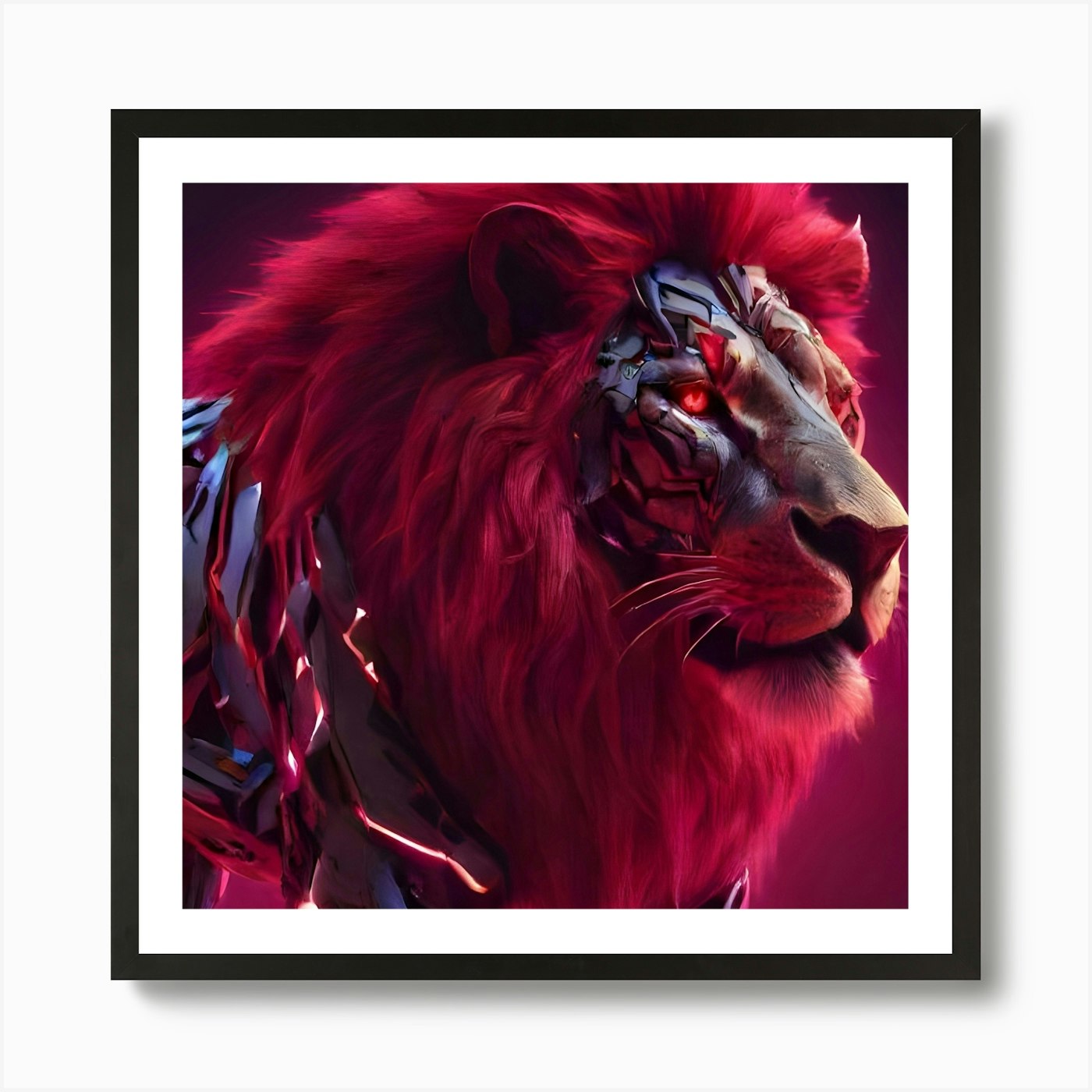Red Cyber Robot Lion Art Print Framed Wall Art Poster Canvas Print Picture