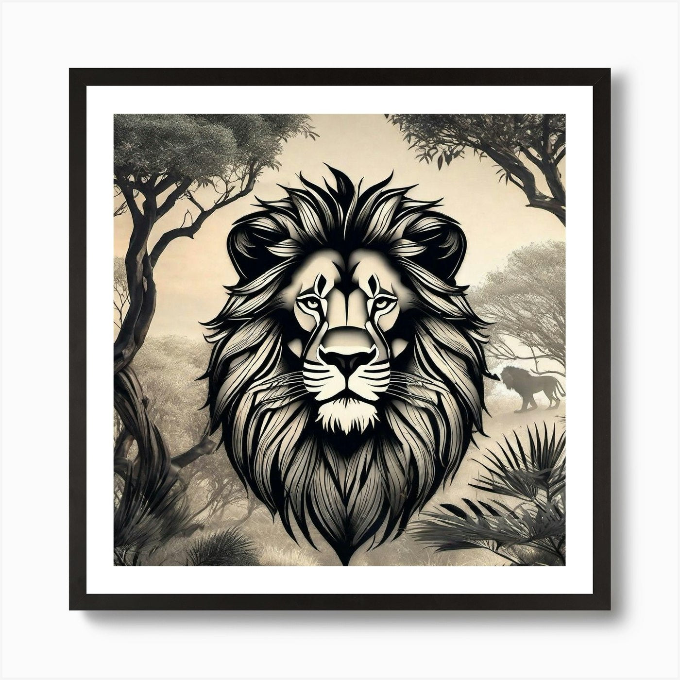 Lion In The Jungle 2 Art Print Framed Wall Art Poster Canvas Print Picture