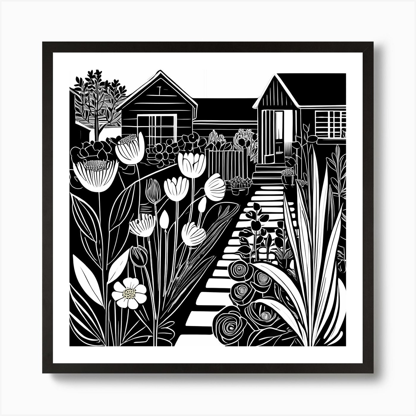 Lion cut inspired Black and white G Framed Wall Art Poster Canvas Print Picture