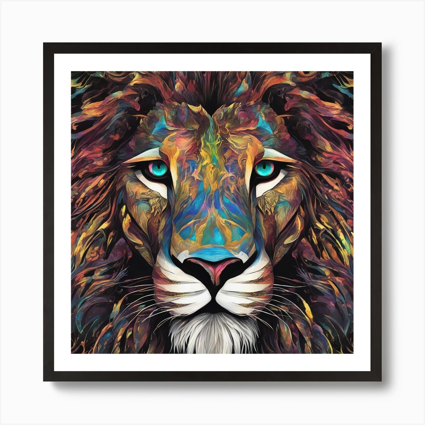 Mesmerizing Lion With Luminous Eyes Framed Wall Art Poster Canvas Print Picture
