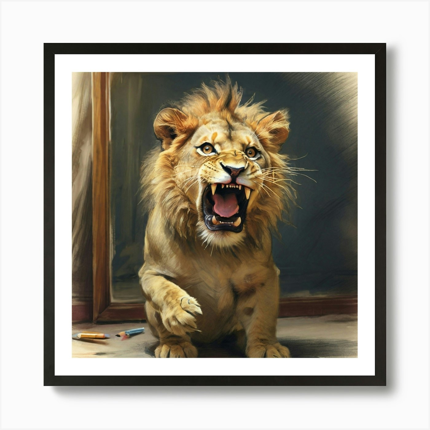 Lion Roaring 1 Art Print Framed Wall Art Poster Canvas Print Picture