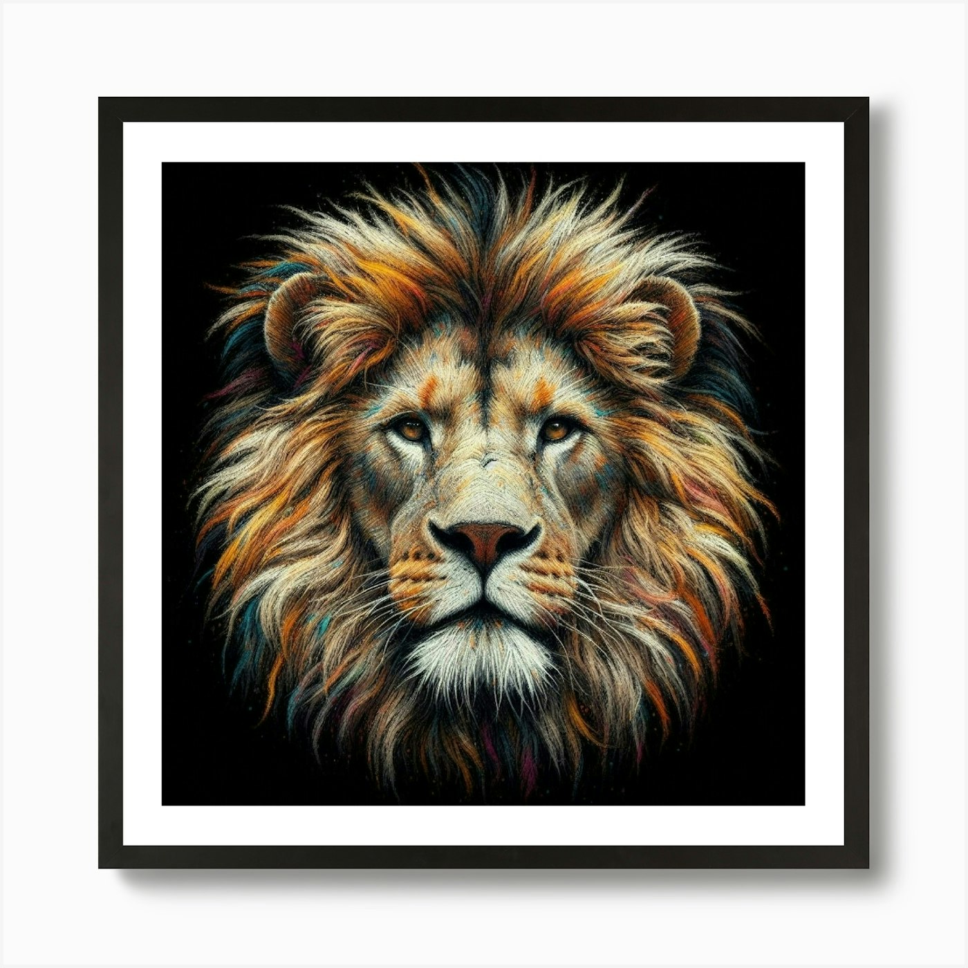 Lion Head painting in pastel Art Pr Framed Wall Art Poster Canvas Print Picture