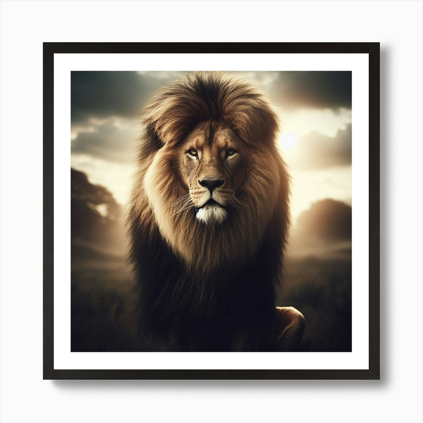 A powerful and majestic lion in its Framed Wall Art Poster Canvas Print Picture