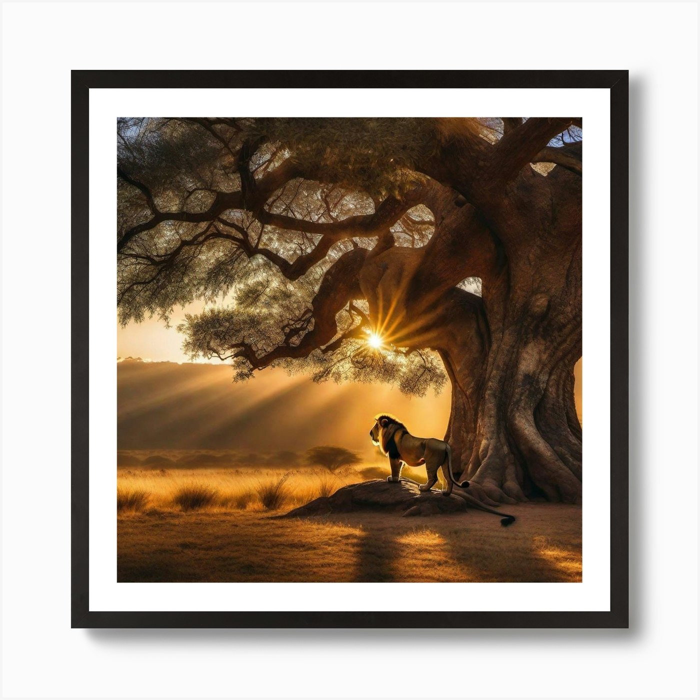 Lion And The Tree 4 Art Print Framed Wall Art Poster Canvas Print Picture