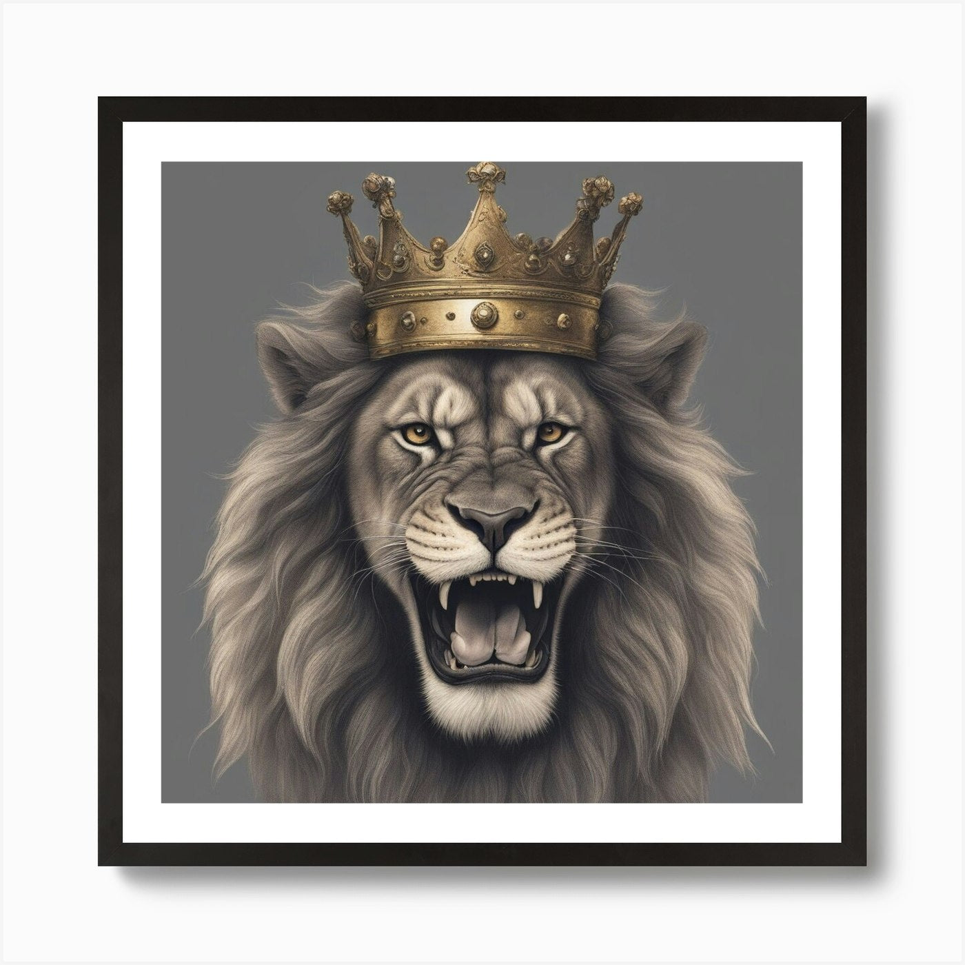 Lion With Crown Art Print Framed Wall Art Poster Canvas Print Picture