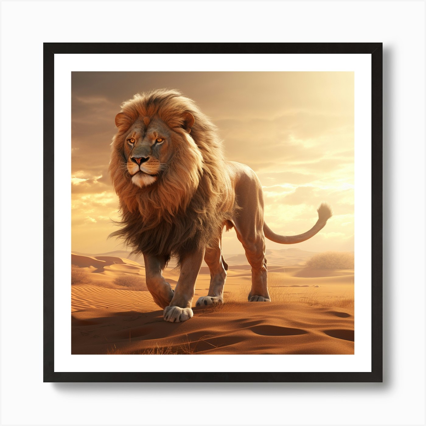 Lion In The Desert 2 Art Print Framed Wall Art Poster Canvas Print Picture