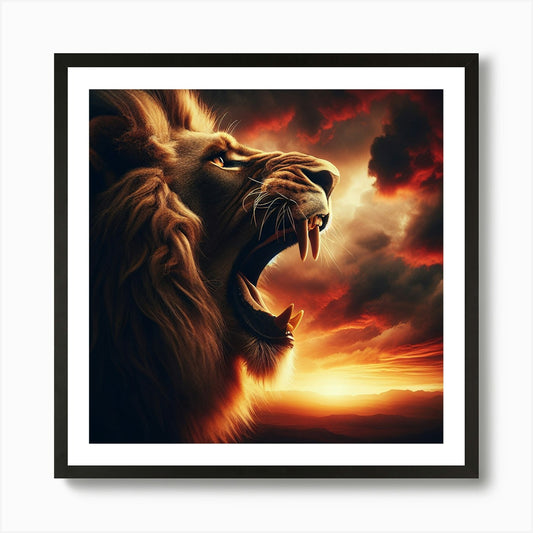 Lion Roaring At Sunset Art Print Framed Wall Art Poster Canvas Print Picture